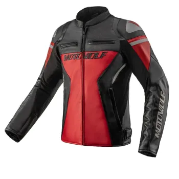 Chaqueta de cuero clásica para motocicleta protecciones CE1 Motowolf JM2